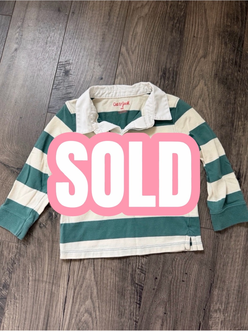 Cat & Jack Green and Cream Striped Rugby Polo